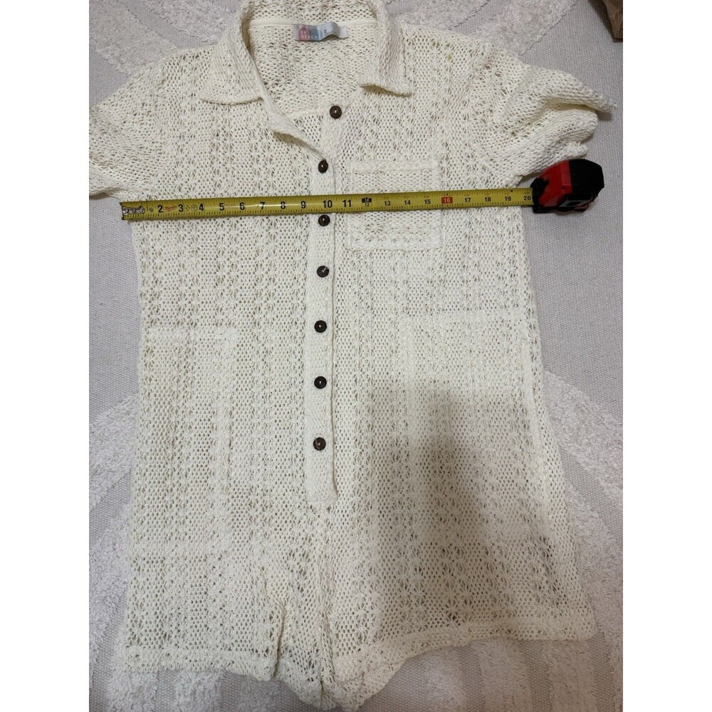 Free People Beach Ivory Open-Knit Collared Button Romper – XS - Picture 5 of 6